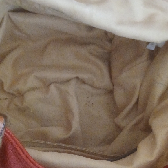 Michael Kors Red and Tan Shoulder Bag with Metallic Accents Double Handles - Picture 7 of 12